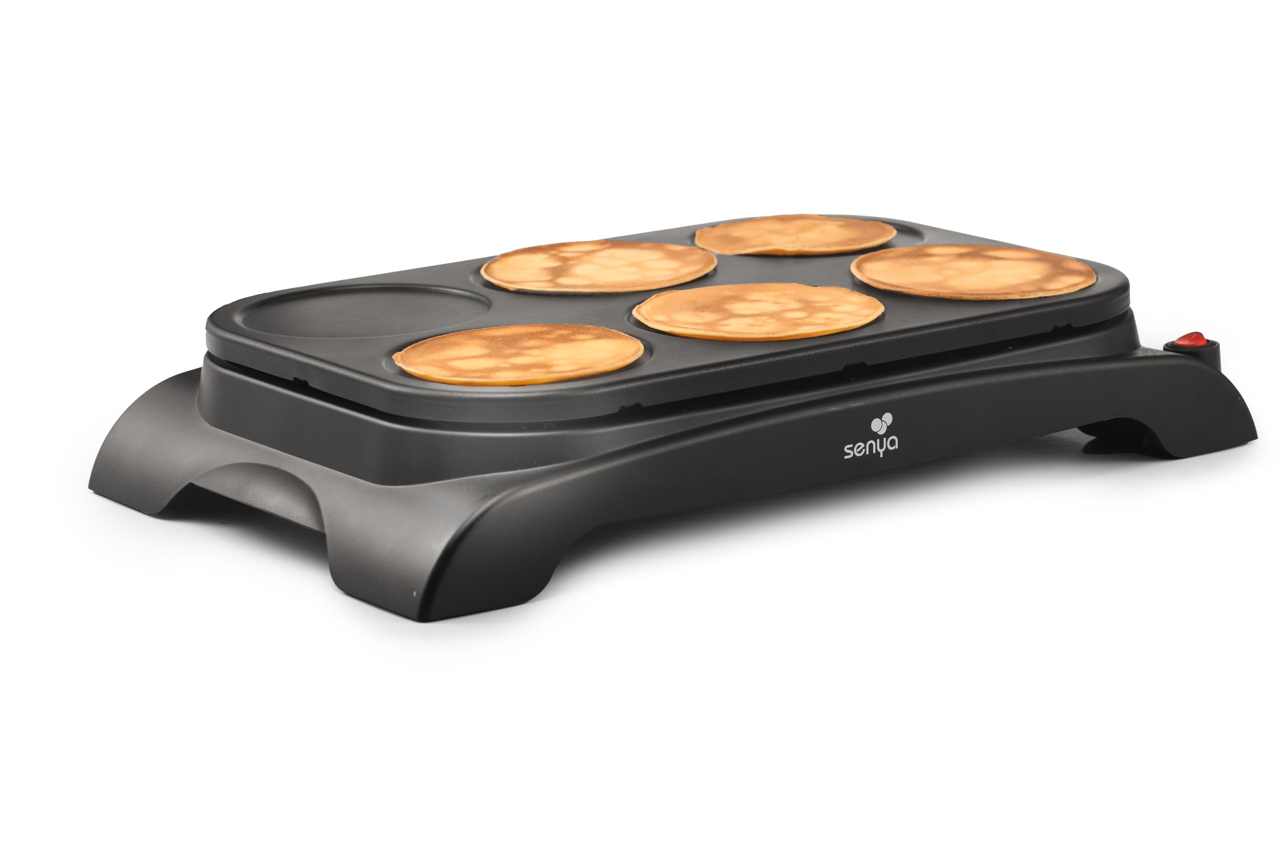 SENYA Crêpière électrique - Machine à crêpes 1000W - Plaque Antiadhésive Ø11,5 cm, Cuisson Rapide, crêpes, pancakes, 6 Spatules Bois + Louche, Mini Crêpe Party Facile à Nettoyer