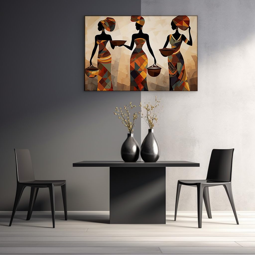 Canvas for Living room. Silhouettes of Tradition: Unity and Diversity in the African Sunset, 27 x 18 inch Canvas Wall Art - Modern Home Decor