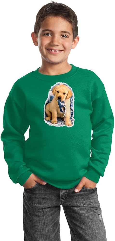 Animal Den Yellow Lab Youth Sweatshirt - Puppy with Shoe : Clothing, Shoes & Jewelry