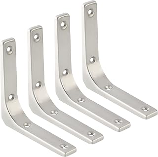 SAYAYO floating shelf brackets, brushed metal shelves supports, 100 mm, 4pcs | Vinkelhylla L-formade hyllhållare väggmonterad för kökshyllor, dekorativ hylla, hörnhylla, trämöbler