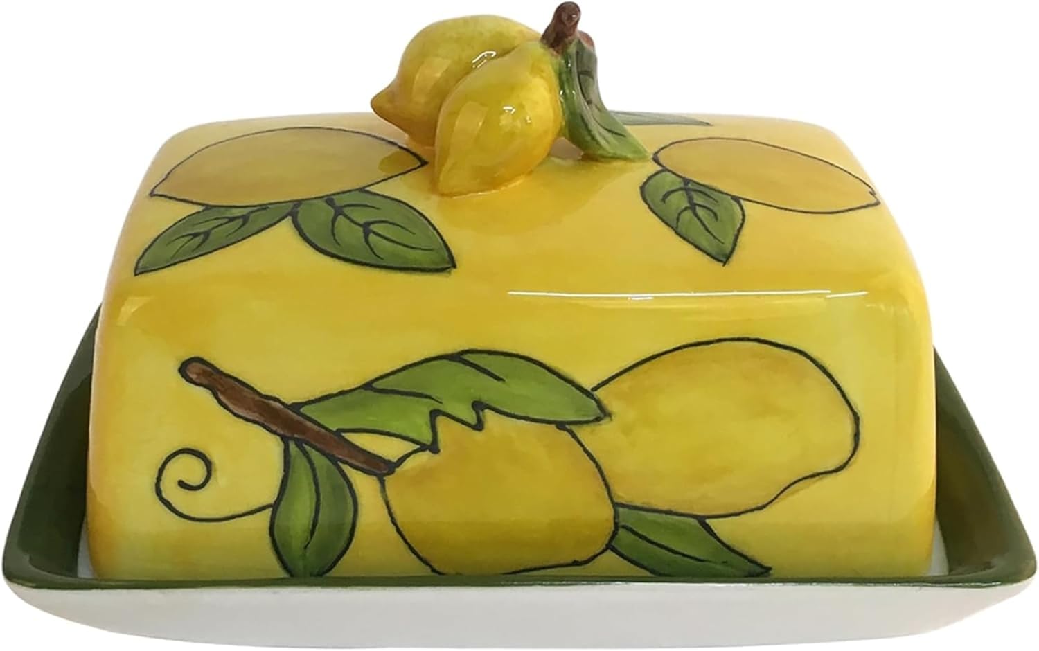 Blue Sky Clayworks Yellow Lemon Butter Dish, Ceramic, 7.5" L x 5" W x 4.375" H, Zesty Countertop Keeper