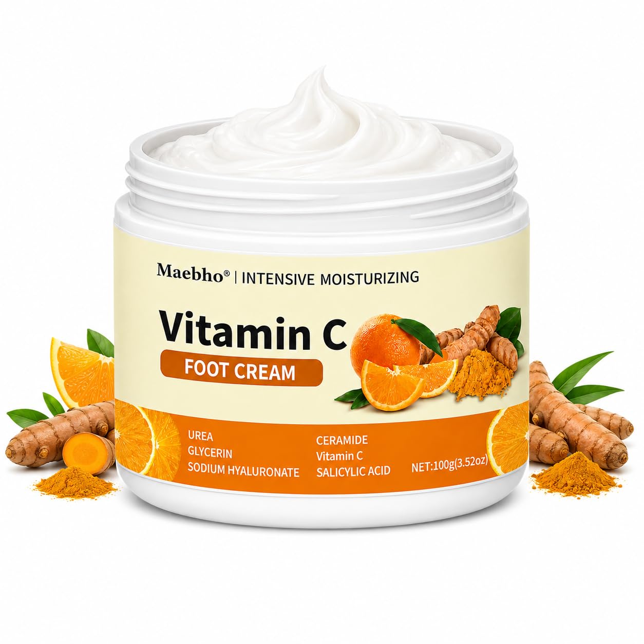 Vitamin C Foot Cream for Dry Rough Feet, Moisturizing Heel Cream with Urea, Ceramide & Salicylic Acid, Hydrating Foot Moisturizer, Daily Foot Care Formula for Soft Smooth-Looking Skin