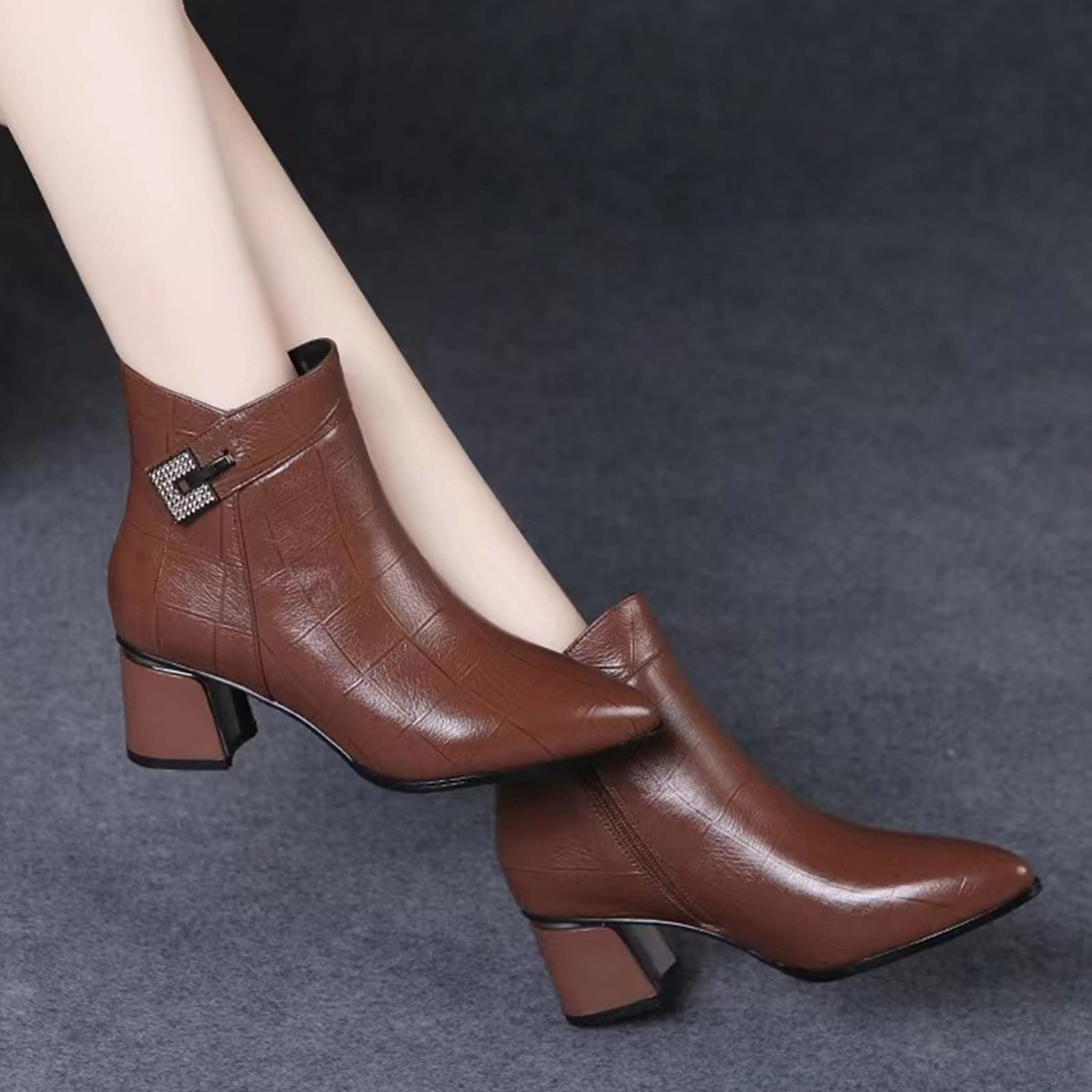 Cocila Botas Altas Mujer Tacón Grueso Punta Estrecha Cremallera Lateral Invierno