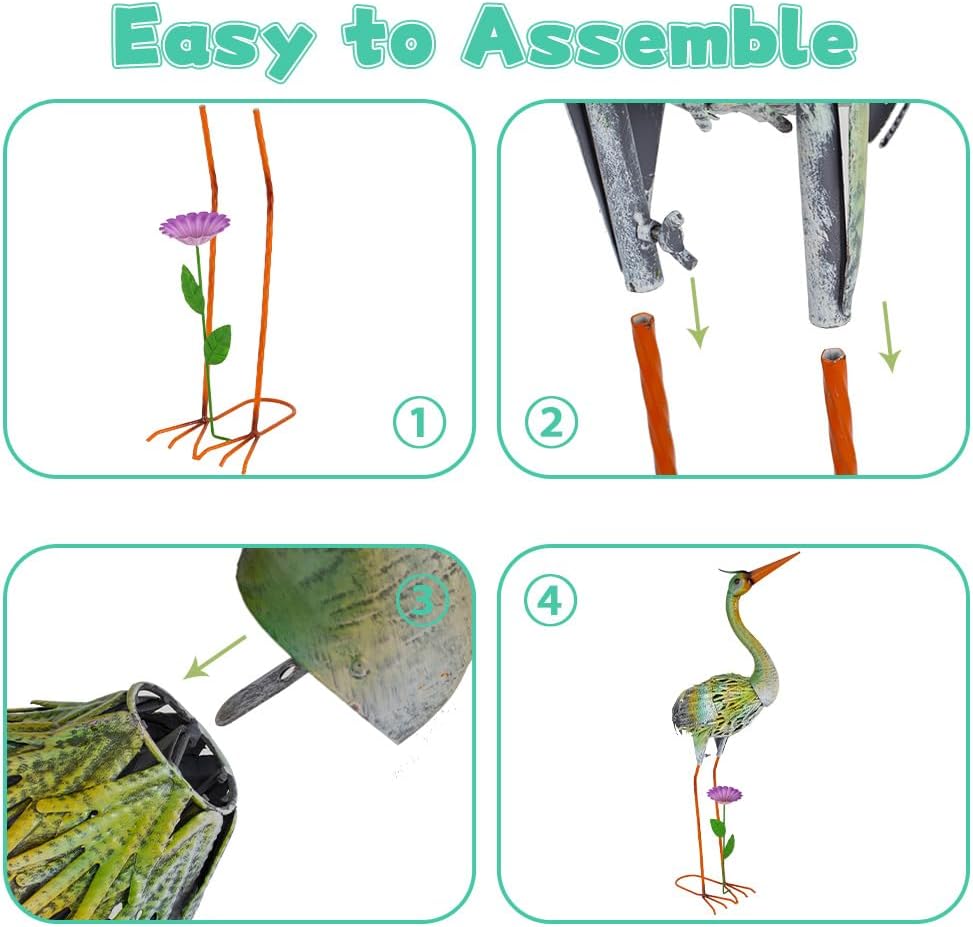 VEWOGARDEN Garden Statues for Outside, 32" Metal Crane Yard Statue Outdoor Animal Statues for Lawn, Patio, Pond, Colorful