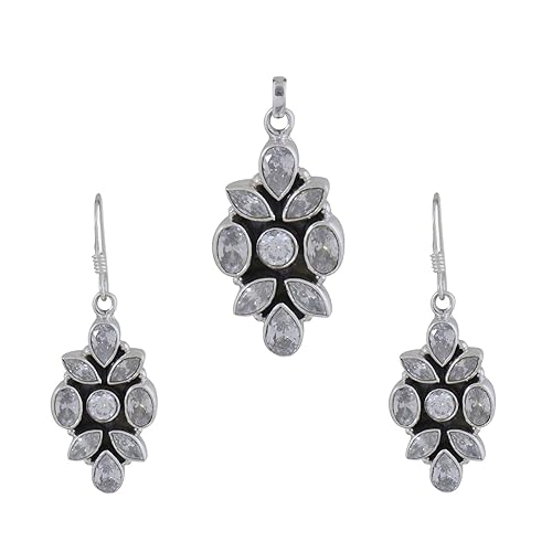 925-92.5 Sterling Silver Cubic Zirconia Stone fashion Pendant locket Set for Women and Girls