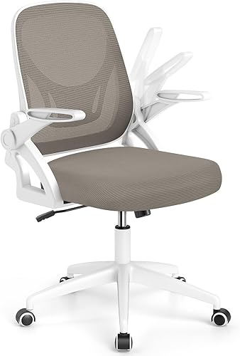 Giantex Silla de oficina de malla, silla de escritorio ergonómica con brazos abatibles y soporte lumbar, escritorio giratorio de altura ajustable