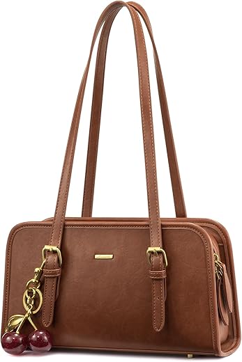 LOVEVOOK Swing Zip Shoulder Bag, Small Purses for Women Trendy Handbags, Mini Vintage Hobo Clutch with Cherry Pendant