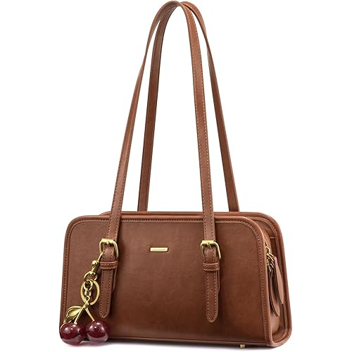 LOVEVOOK Swing Zip Shoulder Bag, Small Purses for Women Trendy Handbags, Mini Vintage Hobo Clutch with Cherry Pendant