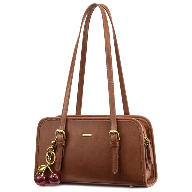 LOVEVOOK Swing Zip Shoulder Bag Small Purses for Women Trendy Handbags Mini Vintage Hobo Clutch with Cherry Pendant