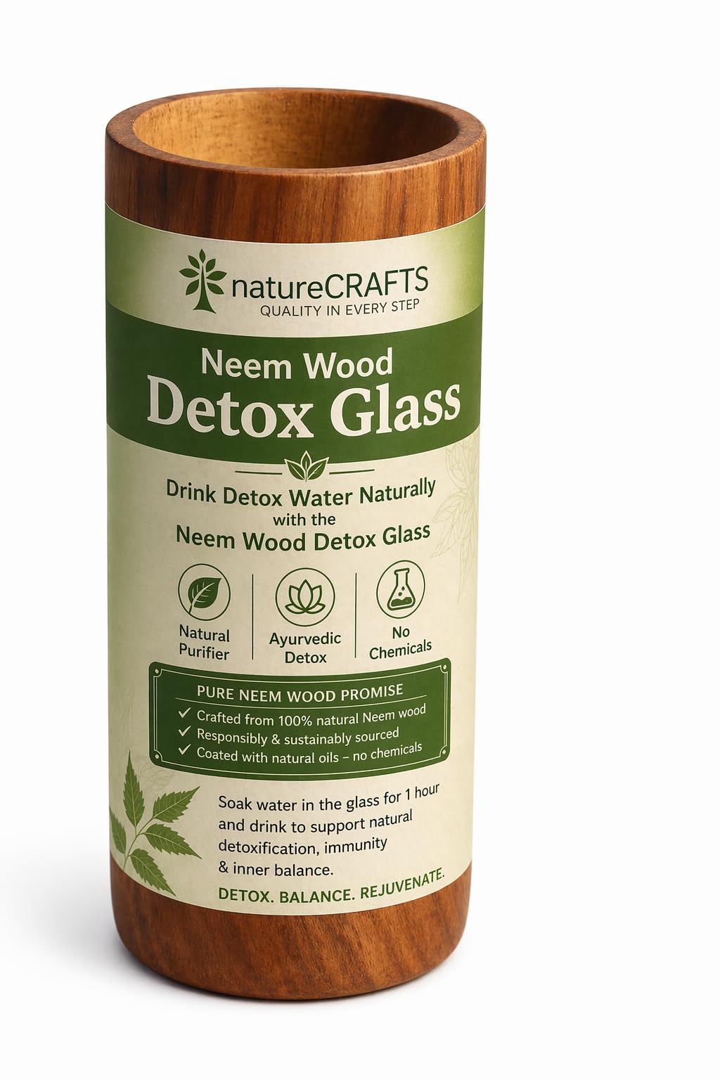 Neem Wood Detox Glass, 100% Natural, Ayurvedic Detox, Supports Immunity, 15 cm x 7.5 cm-picture-10