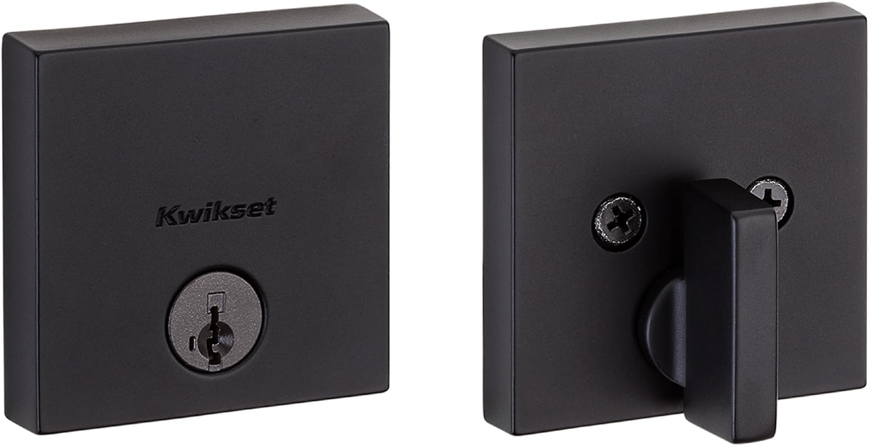 Downtown Deadbolt Lock, Matte Black Square Exterior Keyed Front Entry Door, Pick Resistant SmartKey Rekey Security, Single Cylinder Dead Bolt, with Microban Protection