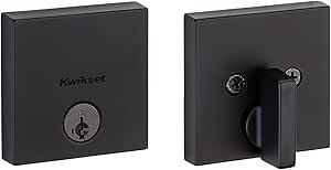 Kwikset Downtown Deadbolt Lock, Matte Black Square Exterior Keyed Front Entry Door, Pick Resistant SmartKey Rekey Security, Single Cylinder Dead Bolt with Microban Protection