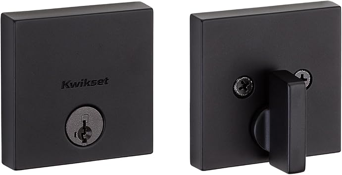 Kwikset Downtown Deadbolt Lock, Matte Black Square Exterior Keyed Front Entry Door, Pick Resistant SmartKey Rekey Security, Single Cylinder Dead Bolt, with Microban Protection
