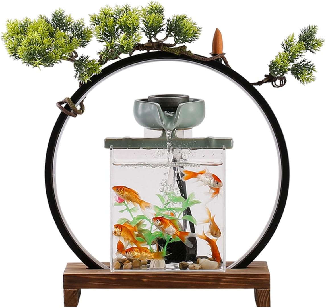 Ecqizer Creative Ceramic Tabletop Fountain/Water Ornament/Indoor/Outdoor Portable Tabletop Decorative/Feng Shui Ornament for Bringing Wealth