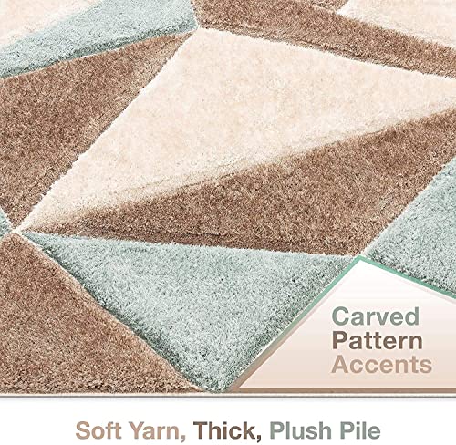 Image of Handwoven 3D Pattern Shag Area Rectangular Rug, Floor Mat, Kaalin, 5X7 Feet, Beige /Pista