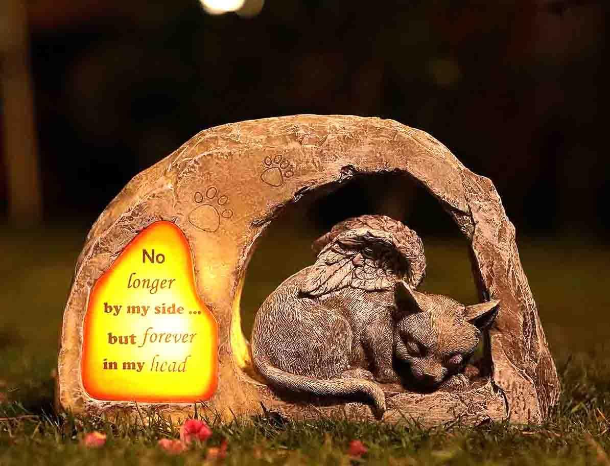 Pet Cat Forever Memorial, Outdoor Pet Memorial Tombstone with Solar Power Light ,I Miss The Cat Every Day, Loss of Pet Sympathy Gift