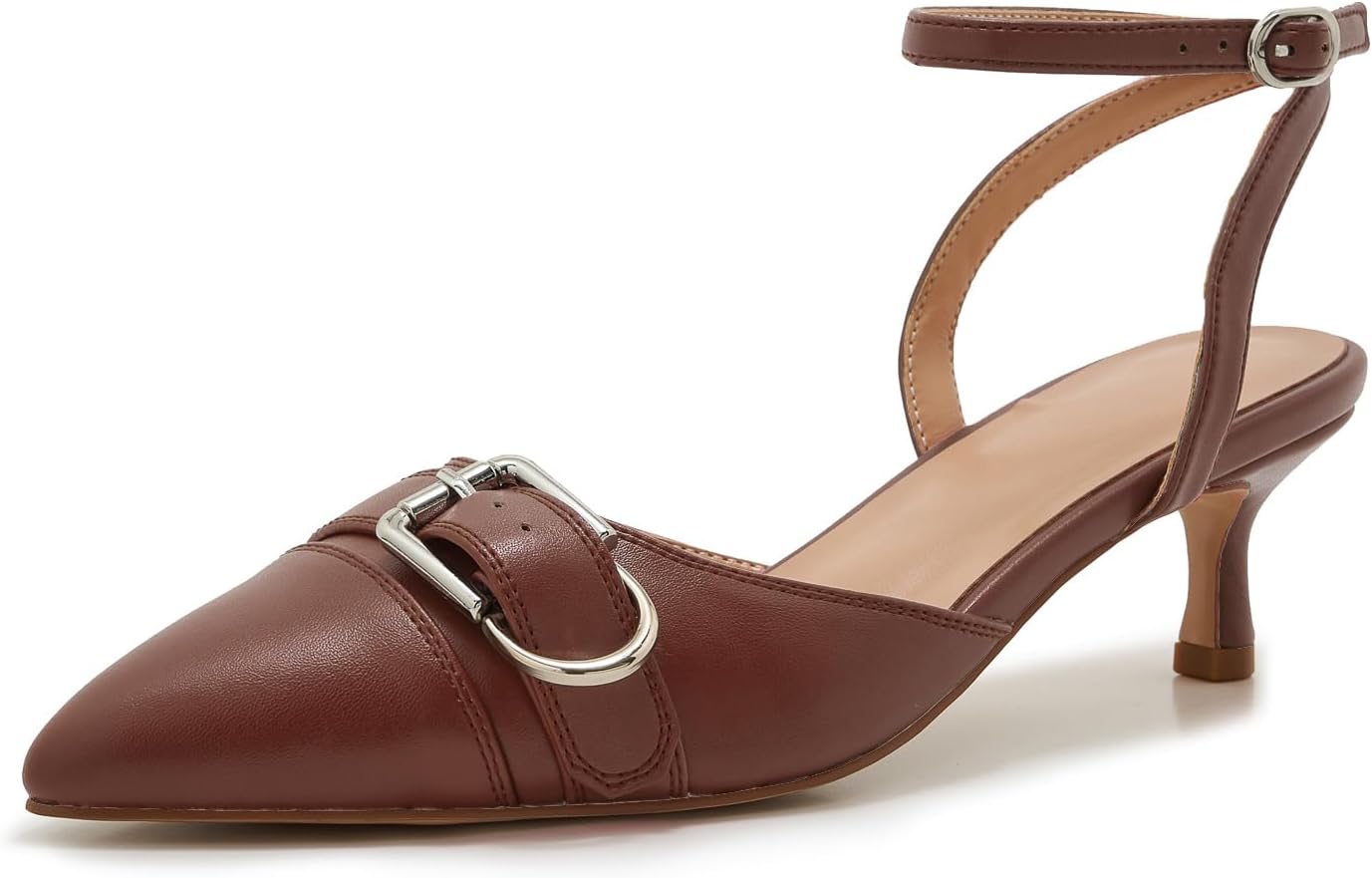 ZXHYZLZ Kitten Heels For Women Pointed Toe Slingback 2-inch Comfortable Low Pumps Closed Toe Adjustable Sling