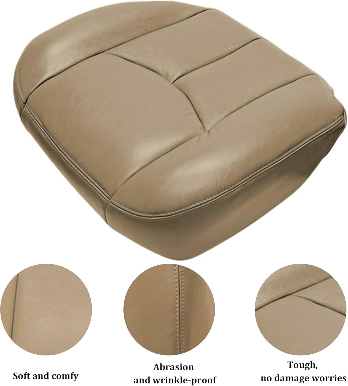 GXARTS Med Tan Driver and Passenger Side Bottom & Top Lean Back Replacement Leather Seat Cover & Armrest Seat Cover #522/52i Fit For Chevy Silverado Tahoe Suburban Avalanche GMC Sierra Yukon 2003-2007
