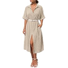LILLUSORY Summer Long Shirt Dresses for Women 2026 Beach Vacation Outfits Casual Button Down Short Sleeve Swimsuit Coverup