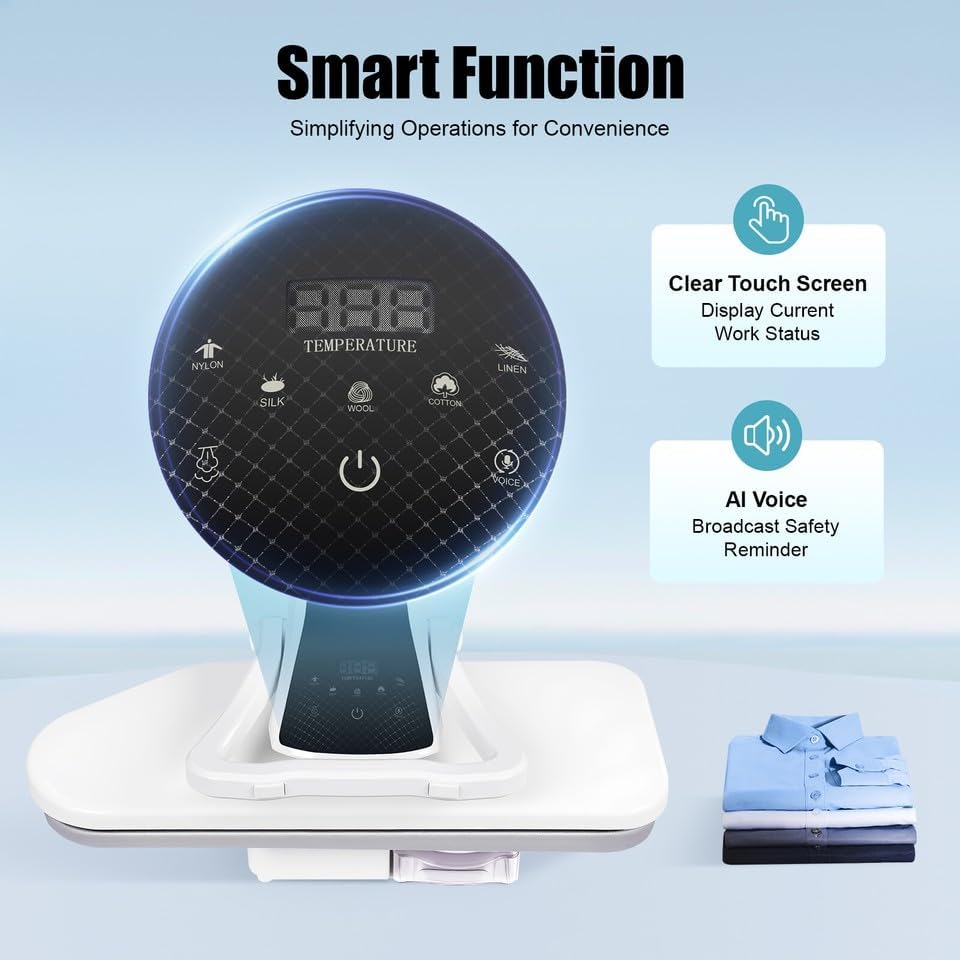 1600W Intelligent Steam Press Machine with Touch Screen, Digital Fabric Steam Iron Press with 5 Fabric Modes & 1L Water Tank, Tabletop Clothes Press for Nylon, Silk, Wool, Cotton and Linen