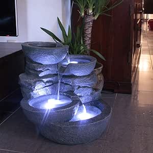 Tuinfontein op zonne-energie, fontein, sierfontein, kamerfontein, fontein met LED-licht en Li-ion batterij, waterval (solar tuinfontein, steen-cascade Black WALD