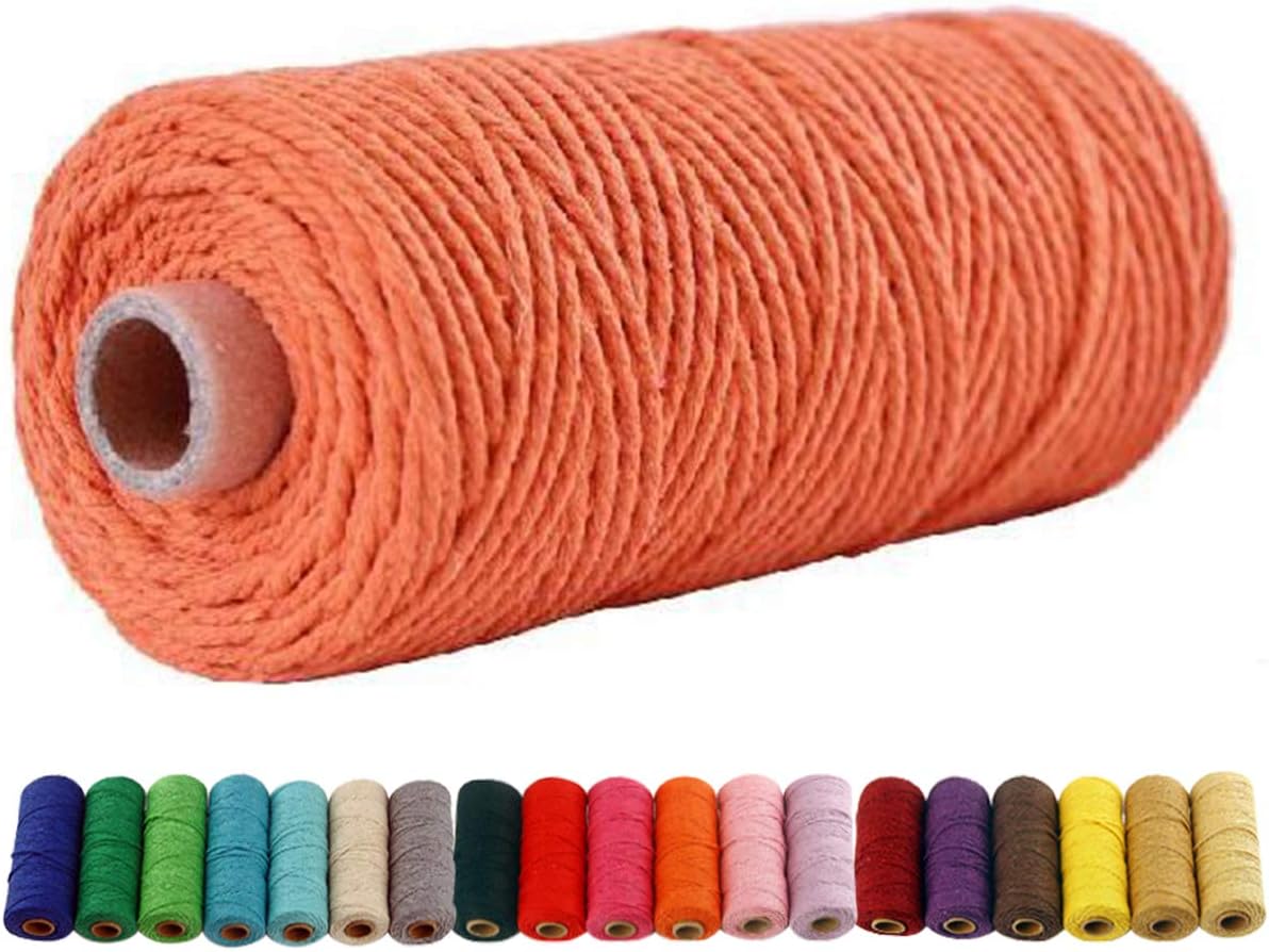 FANGYUAN 2.5mm x 220 Yards Macrame Cord 100% Natural Cotton Rope Twine String Colored Macramé Cotton Cord for DIY Craft Knitting Plant Hangers Christmas Wedding Décor Home