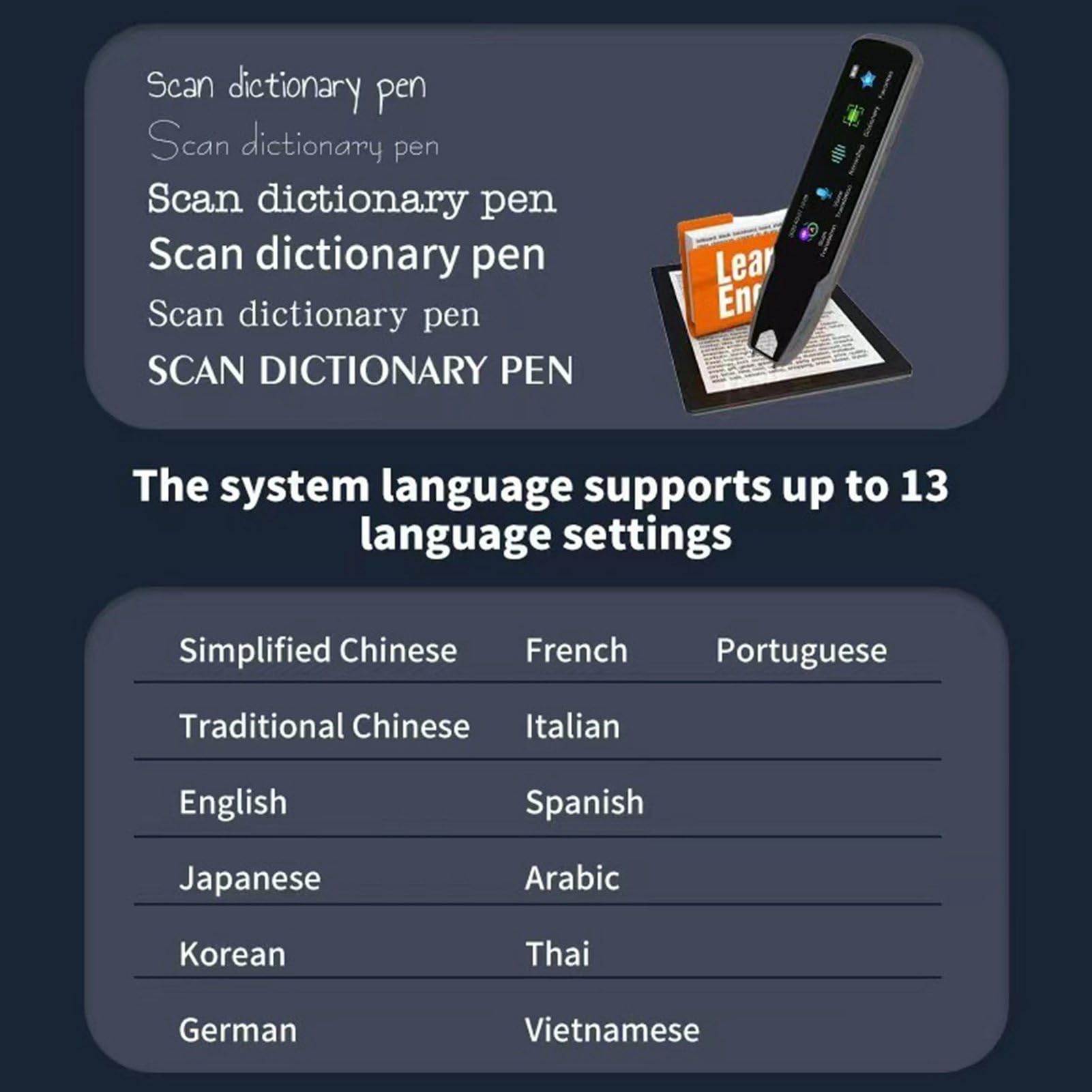 Lápiz traductor de voz de 2 vías, 113 idiomas, traducción de escaneo con grabación de pantalla de 3,69 pulgadas y asistente de inteligencia artificial para aprendizaje de i