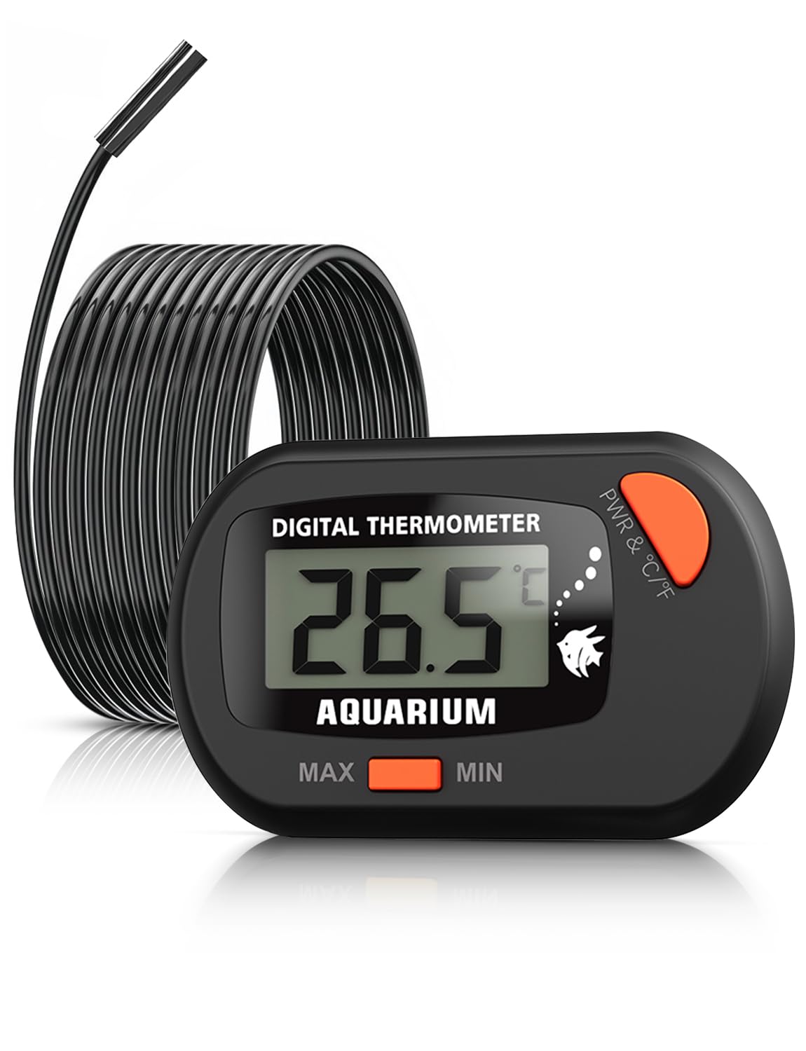 Fish Tank Thermometer, Aquarium Thermometer with Probe and Suction Cup, Digital LCD Water Temperature Test for Monitoring Fish Tank Aquarium Marine Reptile Terrarium (black-1pack)