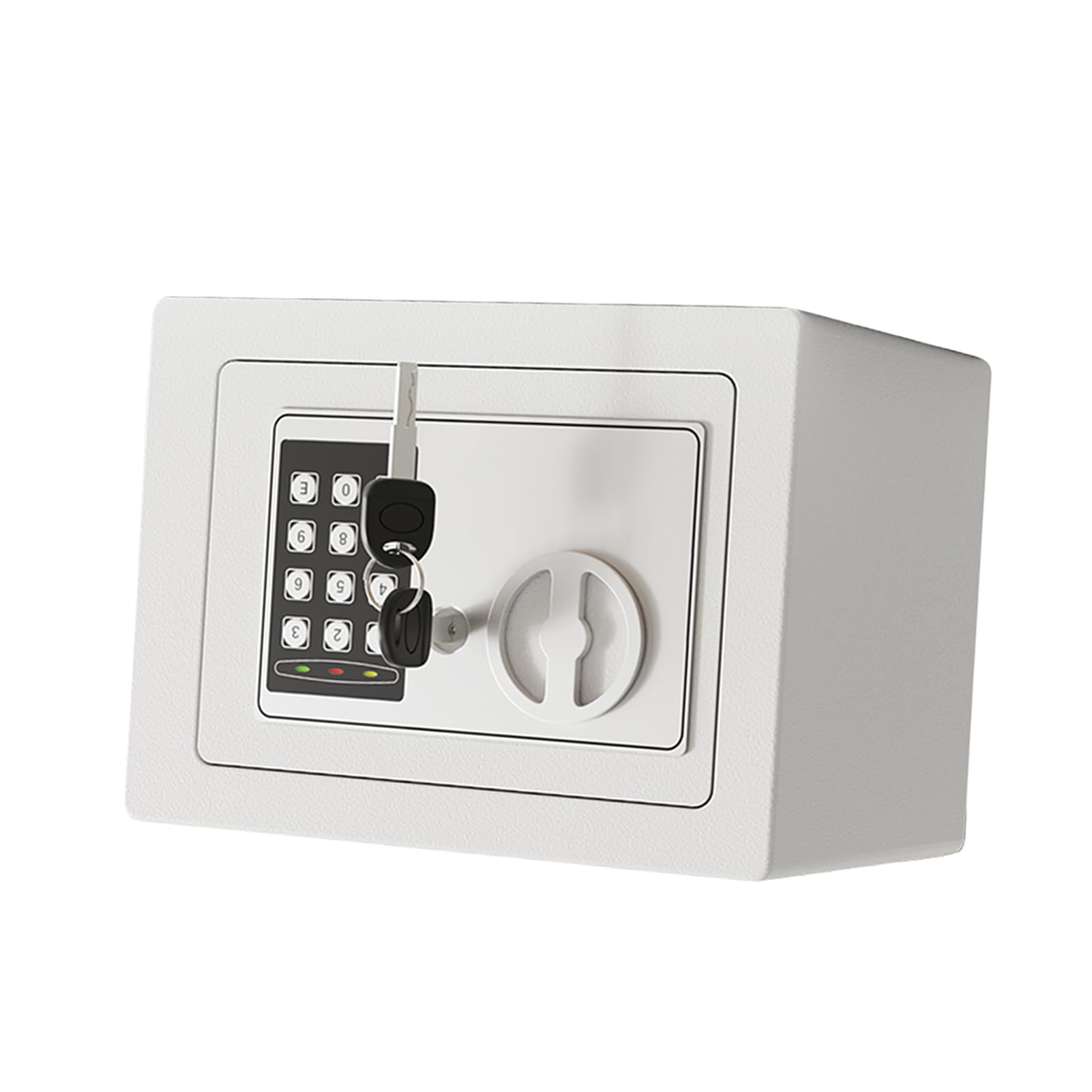 Mini Caja Fuerte de Metal Ignífuga, Cajas Fuertes para el Hogar, Caja Impermeable Ignífuga, con Teclado y 2 Llaves de Repuesto, Seguridad Digital para Dinero, Joyas, Documentos de (Blanco