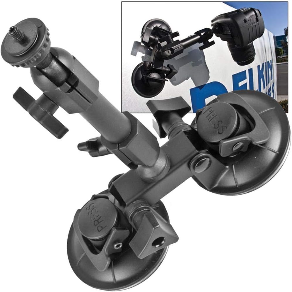 Delkin Devices Fat Gecko Dual Suction Camera Mount - Powerful Suction Cup Camera Mount for Car, Motorcycle, Desk, Window | Secure and Adjustable Action Camera Holder for Video Recording