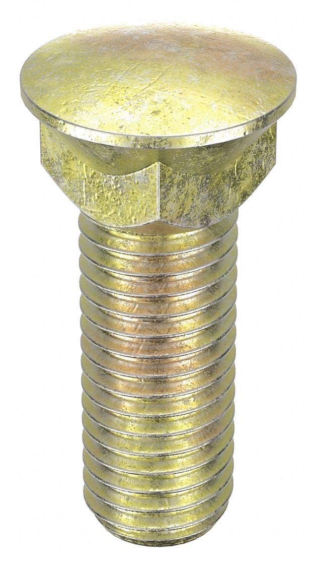 5/8Inch-11 Alloy Steel Square Neck Plow Bolt, 2 Inl, 10 Pk, Grade 8, Zinc Yellow Finish,20400006973