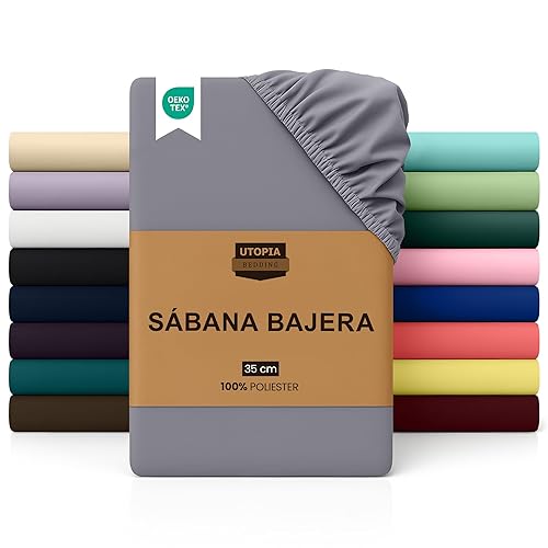Utopia Bedding Sabana Bajera 90x200 - Gris - Bolsillo Profundo - Microfibra de Poliéster Cepillado (Cama 90) - 90 x 200 cm - Gris