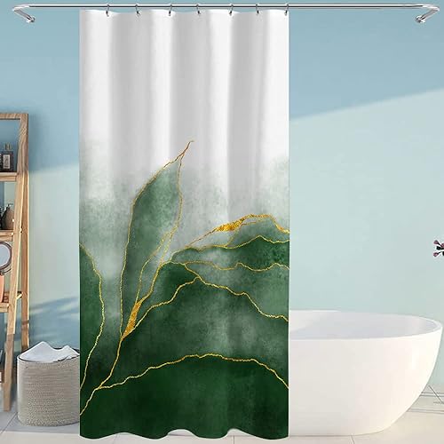 Cortina de ducha con diseño de mármol verde, 36 x 72 pulgadas, juego de cortinas de ducha color verde degradado, decoración moderna de baño, tela
