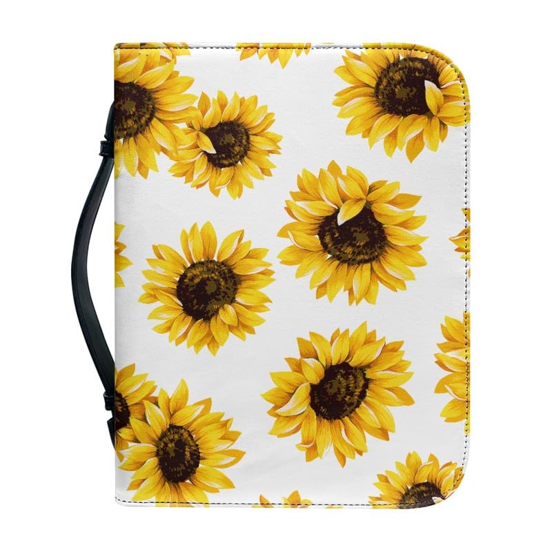 Garronmavis Yellow Sunflowers Zippered Bible Case for Women Men Retro Flower Bible Cover Floral Painting Bible Holder Bags - M