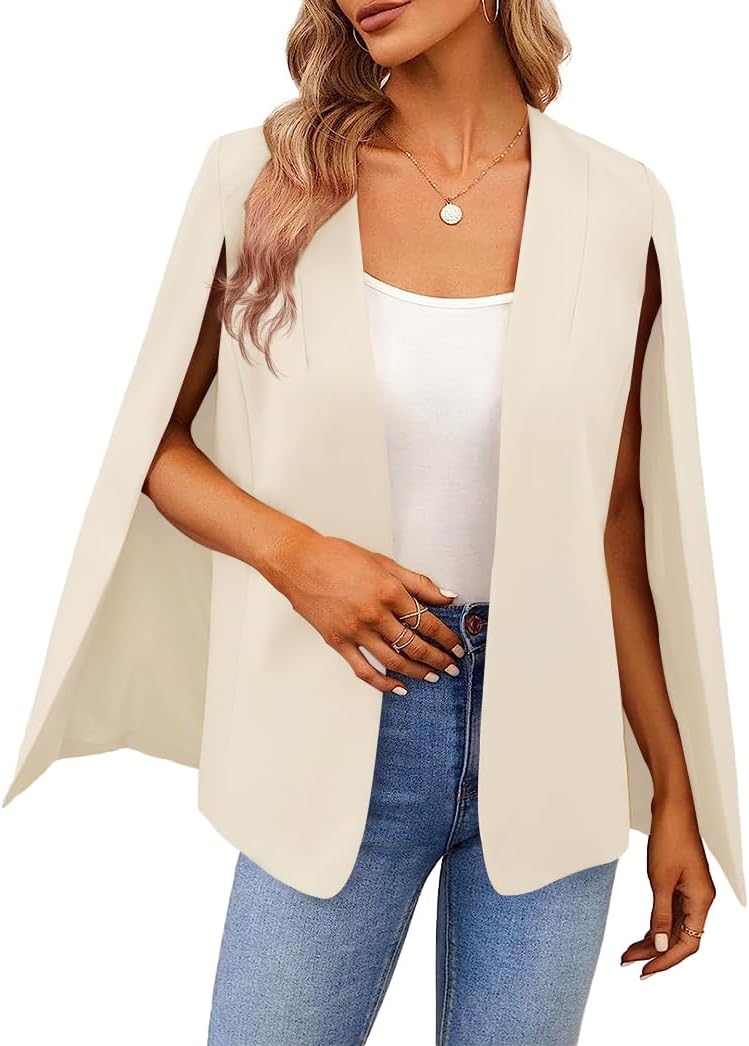 Women's Cape Blazer Split Long Sleeve Open Front Blazer Jacket Business Casual Suit Tops Cardigan Coats - Image 2