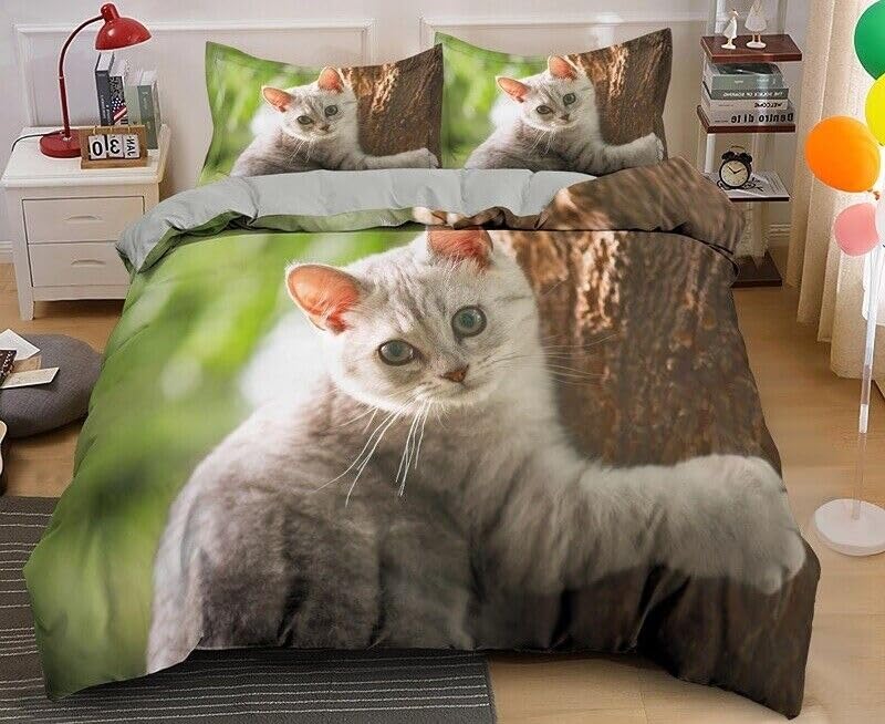 Housse de couette chat 220x240 vert clair pour une chambre d'adulte cosy