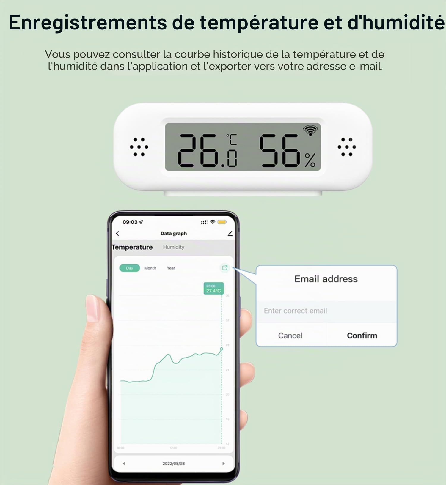 Thermomètre et Hygromètre Wi-Fi : Capteur de Température et d'Humidité Intelligent, Moniteur en Temps Réel, Notification par App, Capteur de Température Numérique pour Intérieur, Compatible avec Alexa