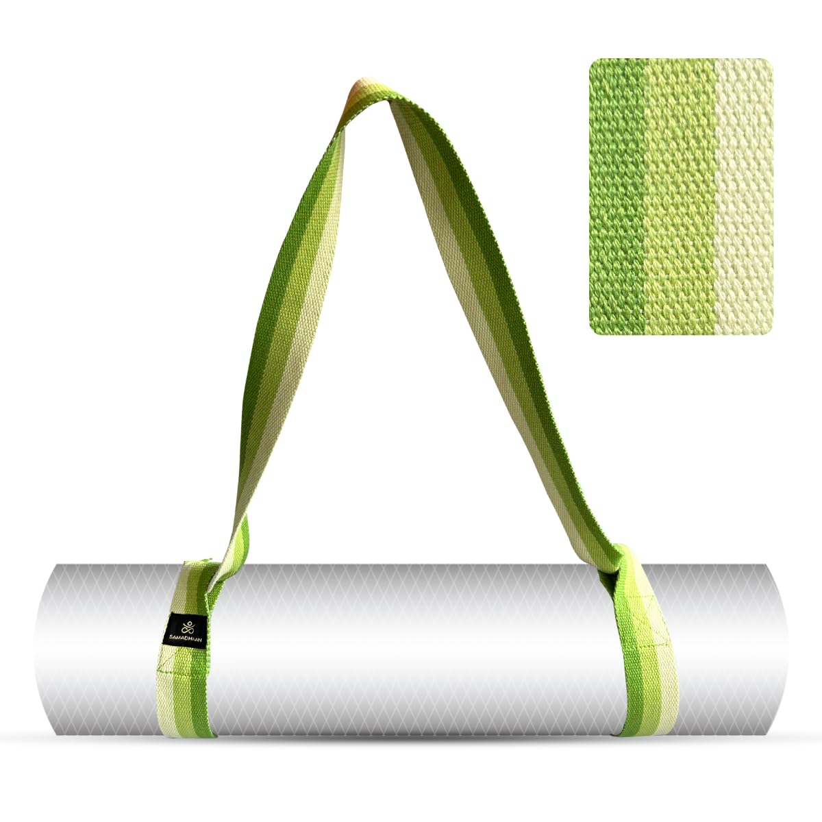 Samadhaan Yoga Mat Strap for Carrying, Adjustable Mat Holder Carrier Sling with Thick, Durable & Comfy Texture Stretching, Green, Pack of 1