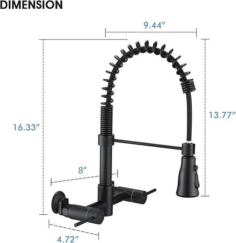 Miniatura 6 de Dornberg Grifo de cocina de montaje en pared con rociador, grifo de fregadero de cocina comercial de 8 pulgadas, acero inoxidable sin manchas, 2