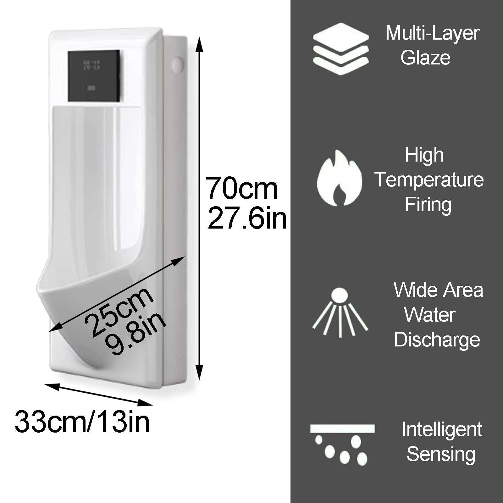 Orinatoio Automatico con Sensore da Parete, Orinatoi UltraSottili per Uomini, Scarico Senza Contatto, Anti-Schizzo e Anti-Odore, per Bagni, Hotel, Centri Commerciali(Gray)