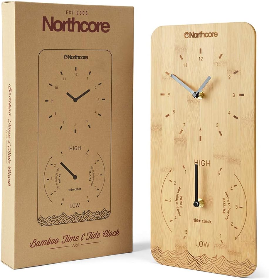 Northcore Surfing and Watersports Accessories - Wall Mounted Bamboo Time & Tide Clock