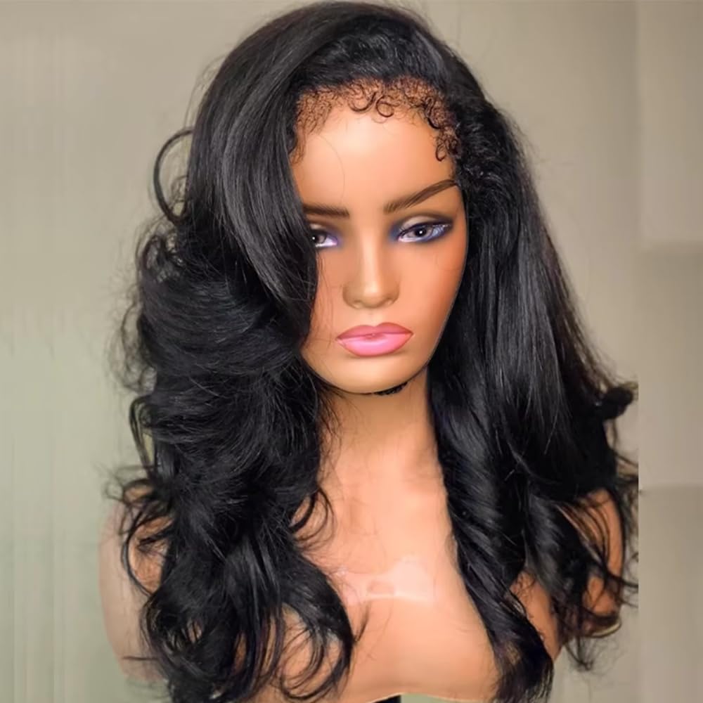 4c Kinky Edges Hairline HD 13x6 Transparent Lace Front Wigs Human Hair 180% Density Pre Plucked 100% Virgin Human Hair Wigs With Bleached Knots Brazilian Glueless Wig With Curly Baby Hair 18 Inch