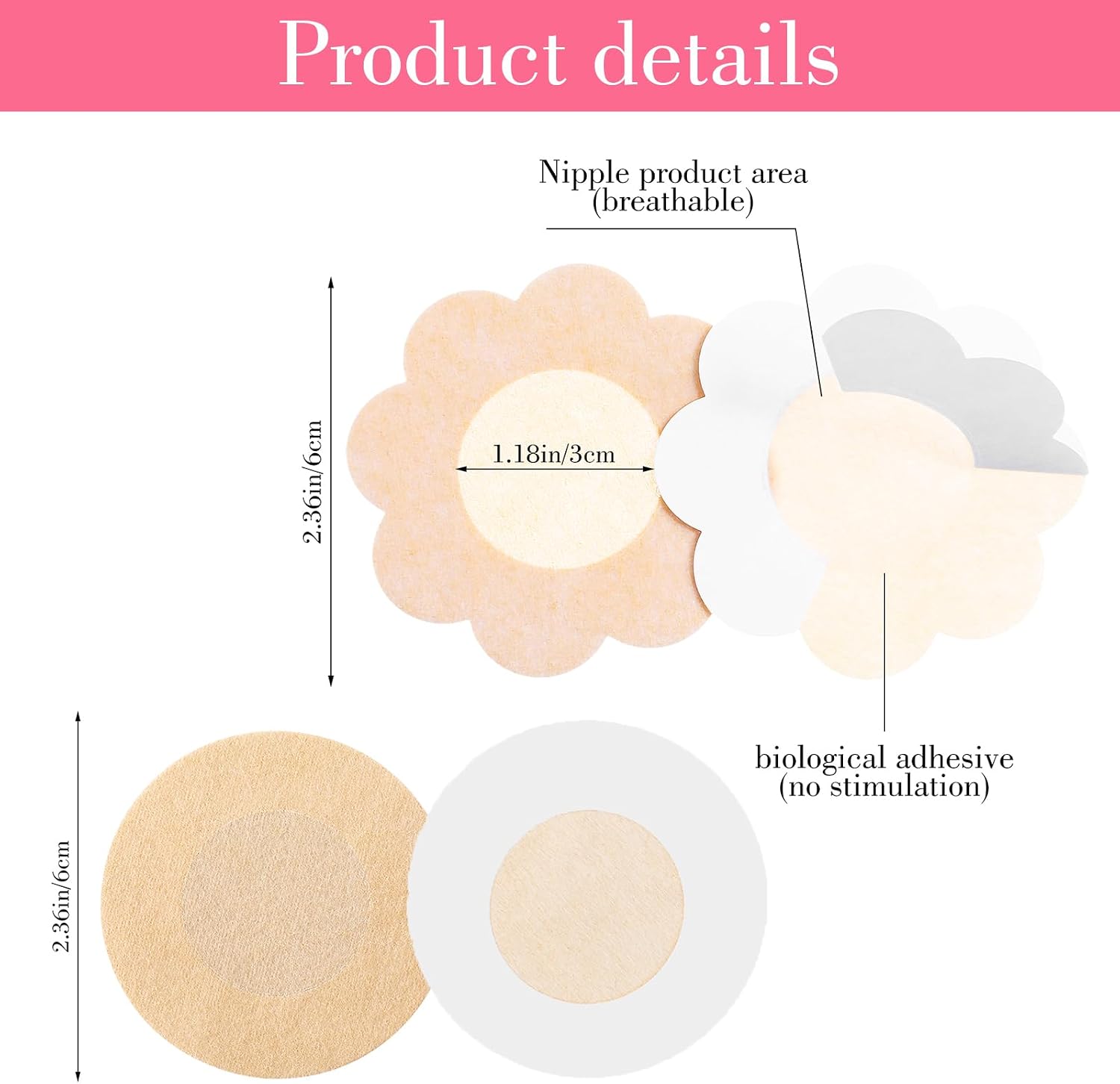 40 Pcs Nipple Covers for Women, Invisible Nipple Cover Stickers, Round and Flower Shaped Breathable Disposable Pasties Self Adhesive, Non-Woven Fabric Breast Cover (Black + Beige)