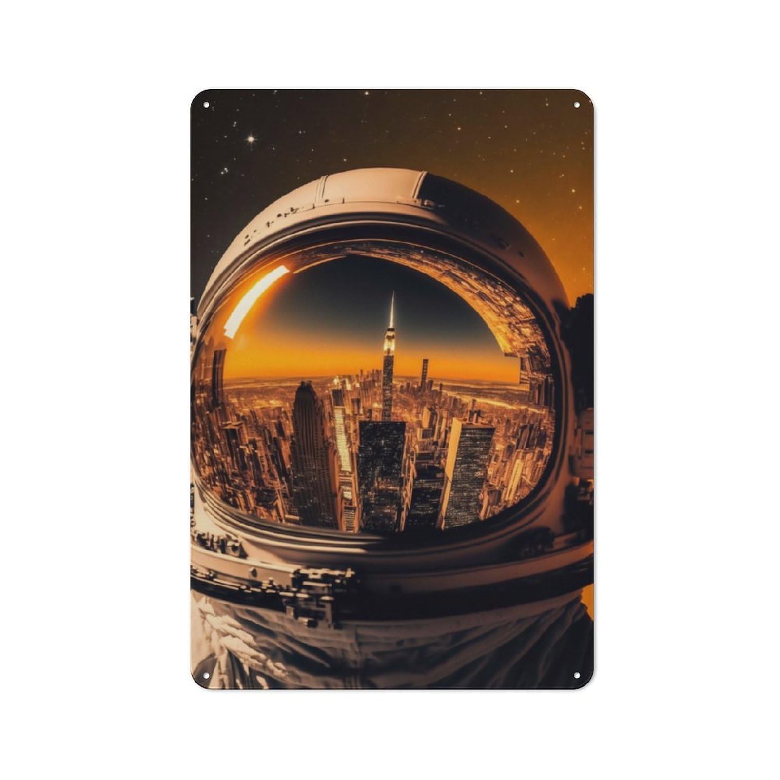 Junmoney Astronauts Home City Visor Bistro Style Tin Wall Sign 30X20cm, Shop Wall Decor For Takeaway, Bar, Kitchen Or Counter Area