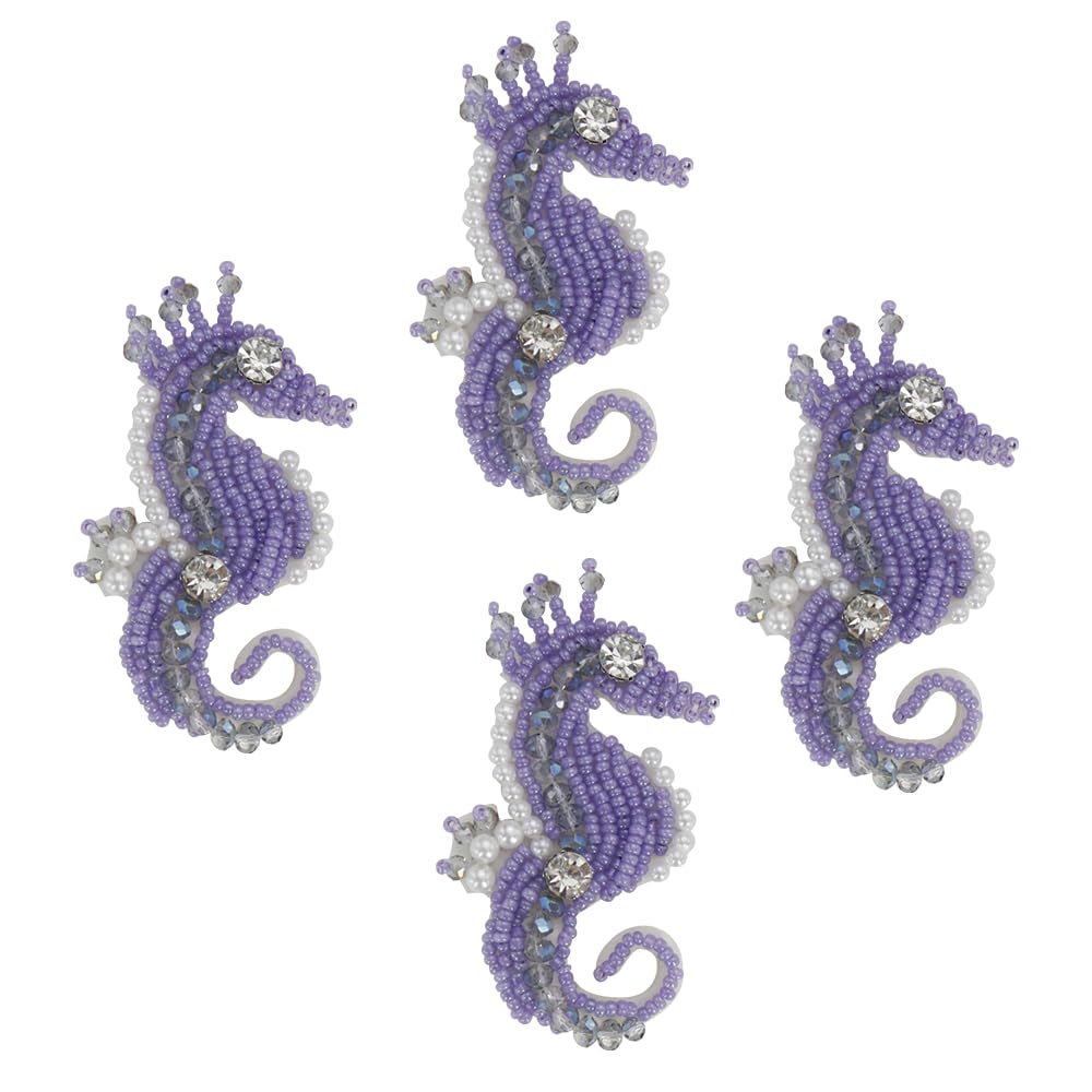 EMDOMO Beaded Pearls Seahorse Sea Horse Fish Patch Underwater Ocean Sea Life Sew On Bead Applique for Clothes Backpacks T-Shirt Scarf Hat Bag 4pieces (C)