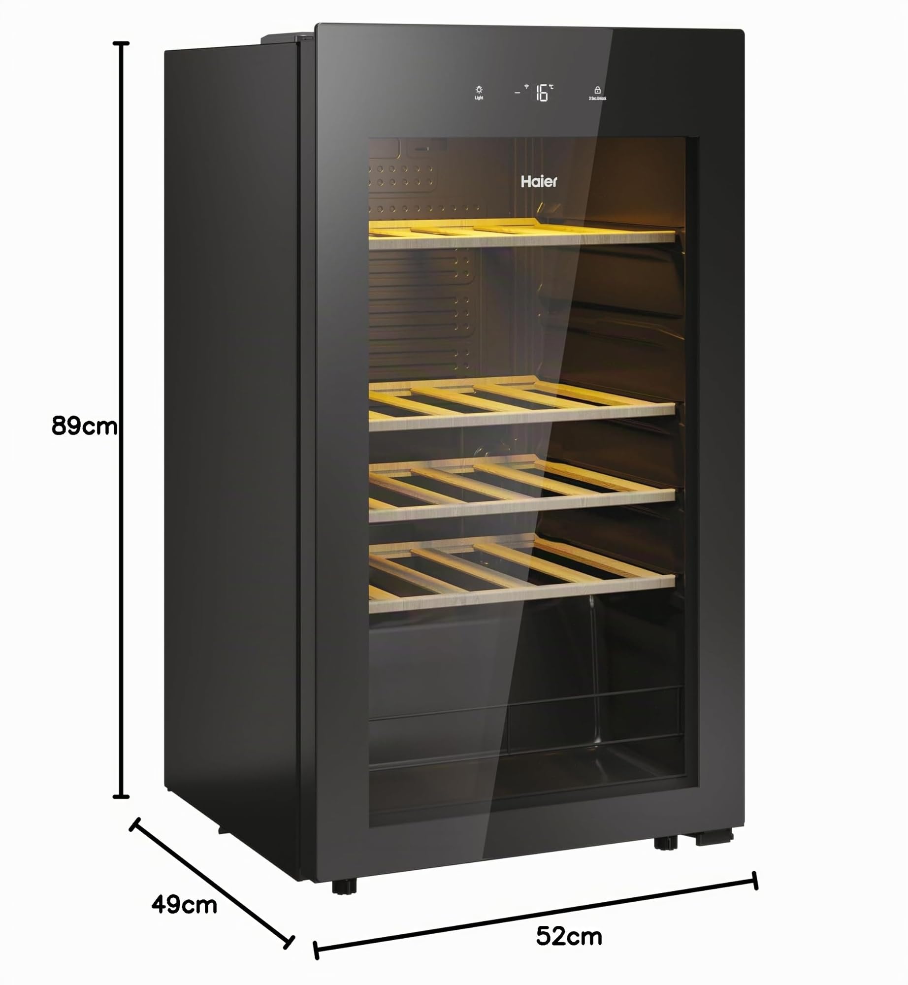 Haier Cantina Vino, Wine Bank 50 Serie 3, 34 bottiglie, 37 dB, Connessa, Vetro Anti-UV, Monozona, Classe G, AxLxP 85x47,5x45,6 cm, Nero - HWS34GGH1