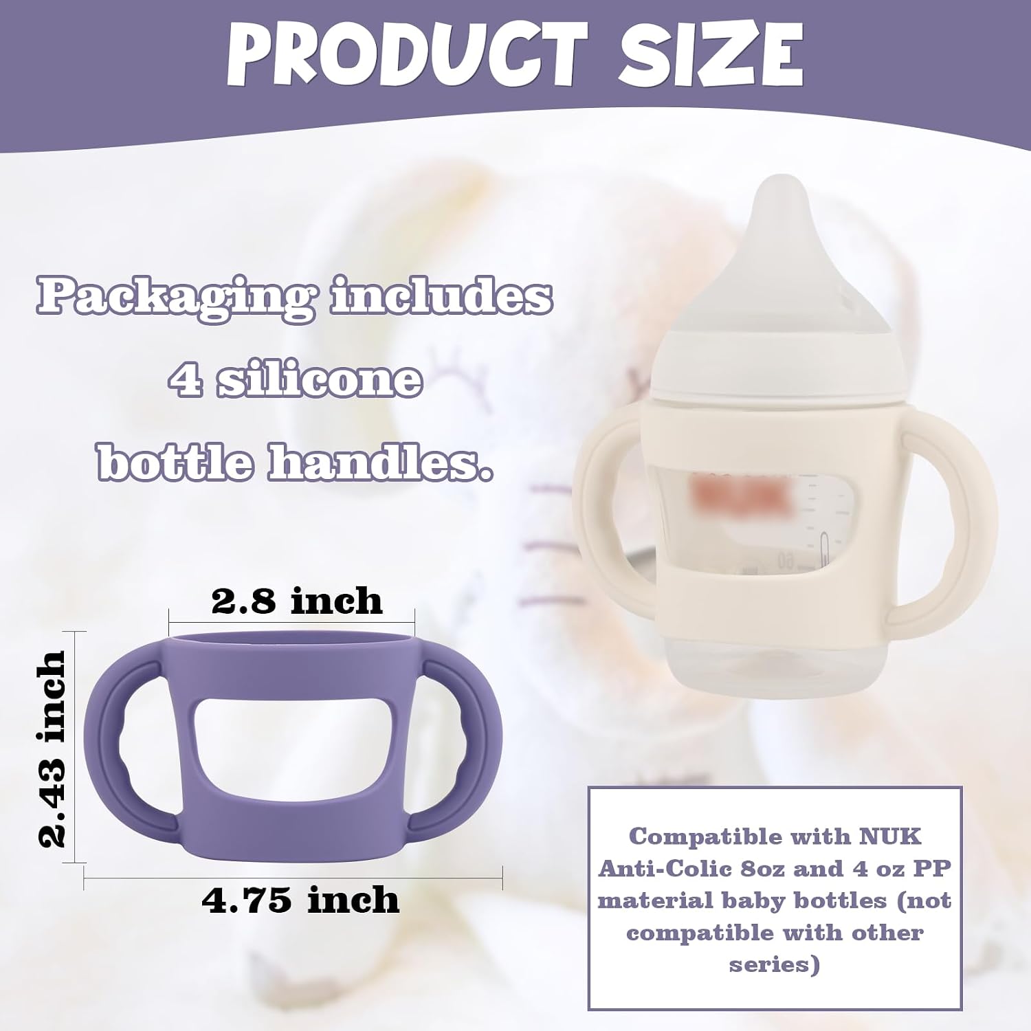 4 Pack Baby Bottle Handles, Silicone Sleeves for NUK Baby Bottles image 3