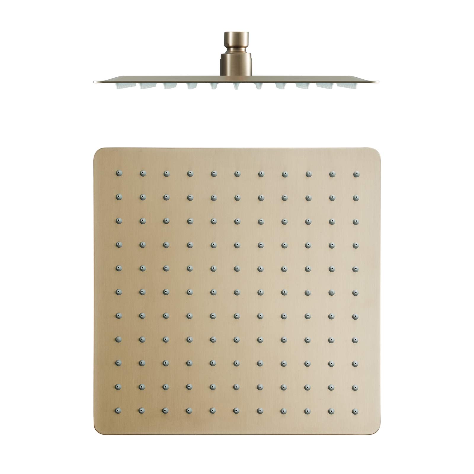 Alcachofa de Ducha, 10 Pulgadas Cuadrado Alcachofas Fijas para Ducha de Alta Presión 304 Acero Inoxidable Oro Cepillado Ultra Delgado Rociador Ducha Efecto Lluvia
