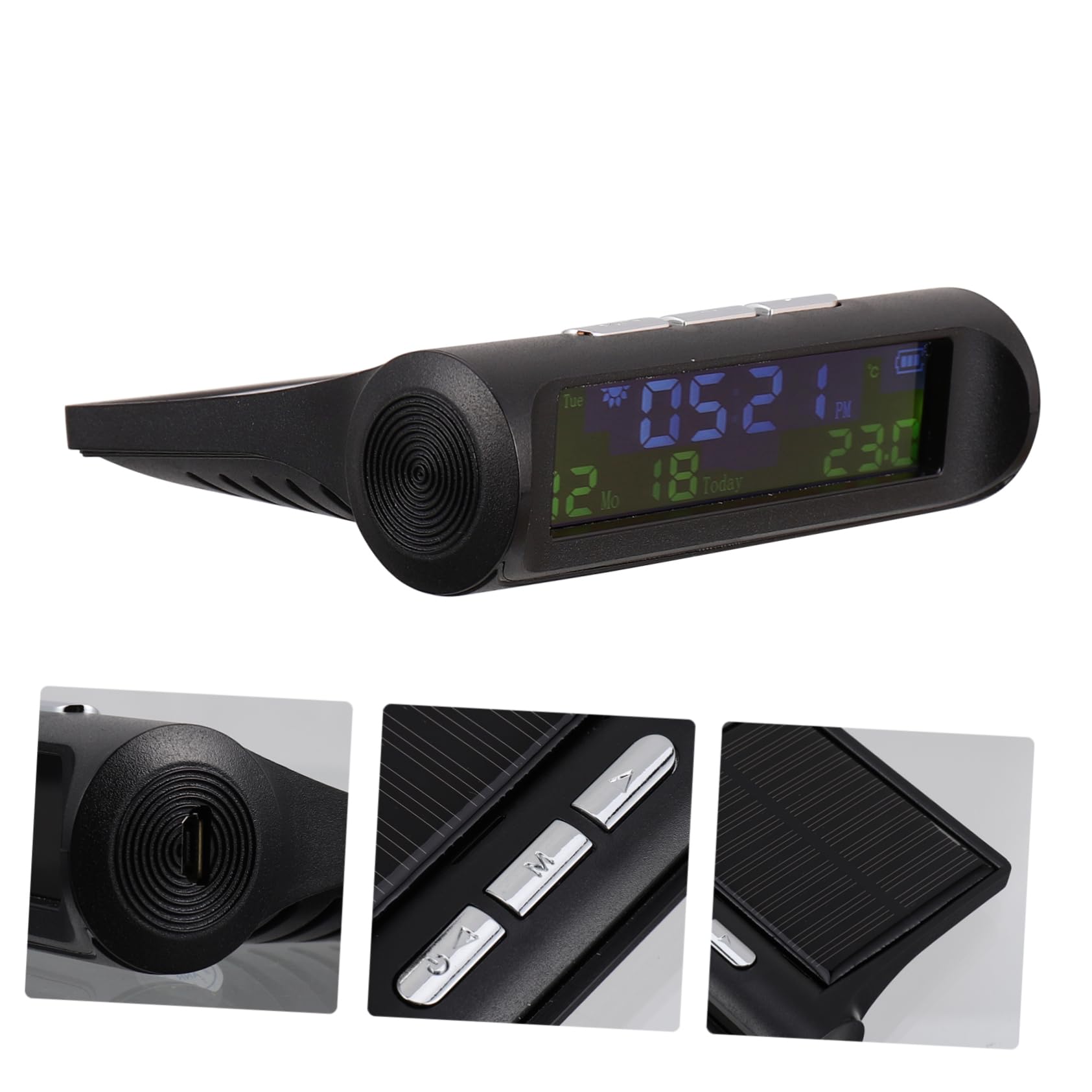 CALLARON 2piezas Reloj Digital Solar Para Automóvil y Calendario Pantalla Función Dispositivo Multifuncional Para Salpicadero Carga Solar Automática Material