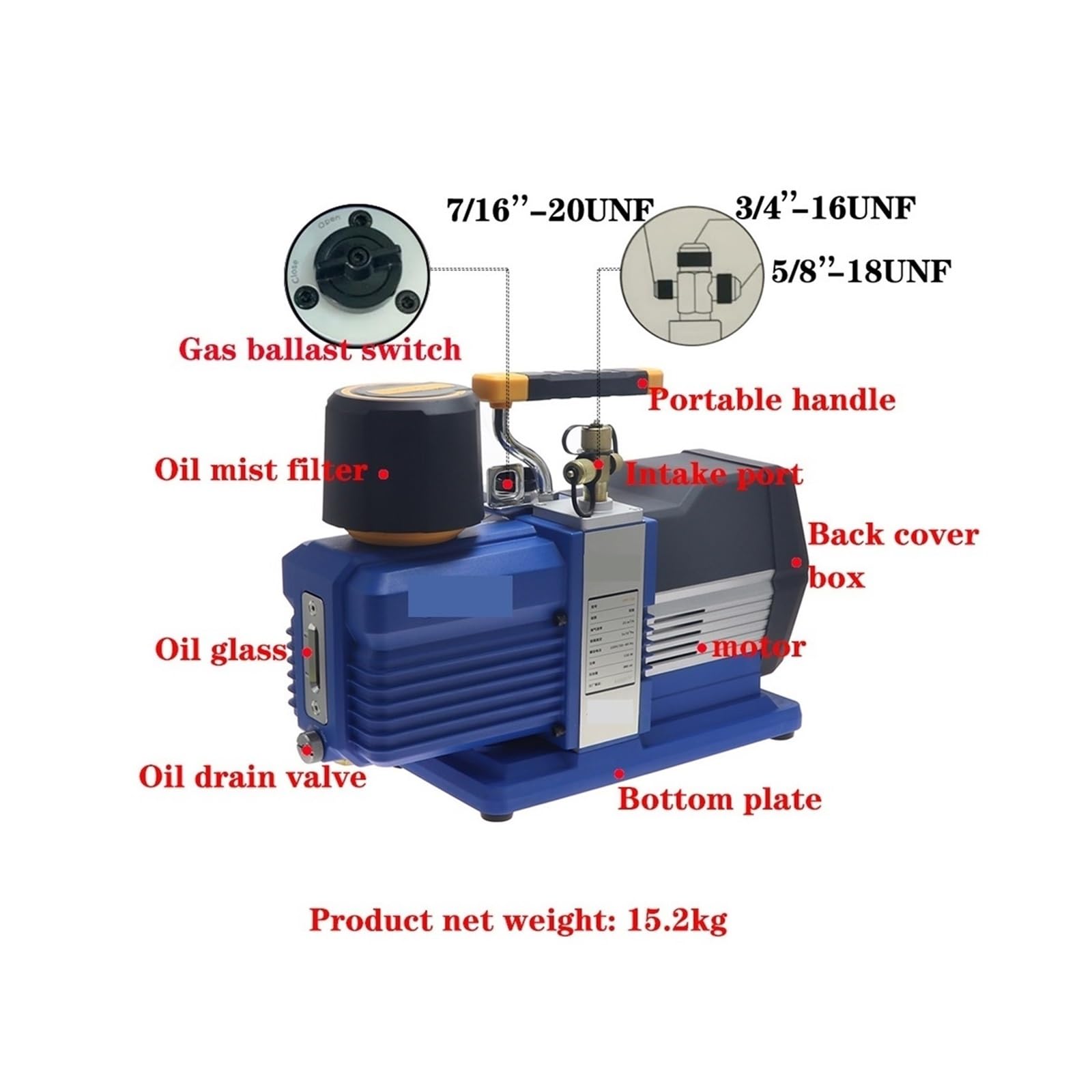 Pompe à Vide, Pompe à Vide VRP-15D 15 CFM 3/4 HP de climatisation R32 2 étages Kit Recharge Automatique